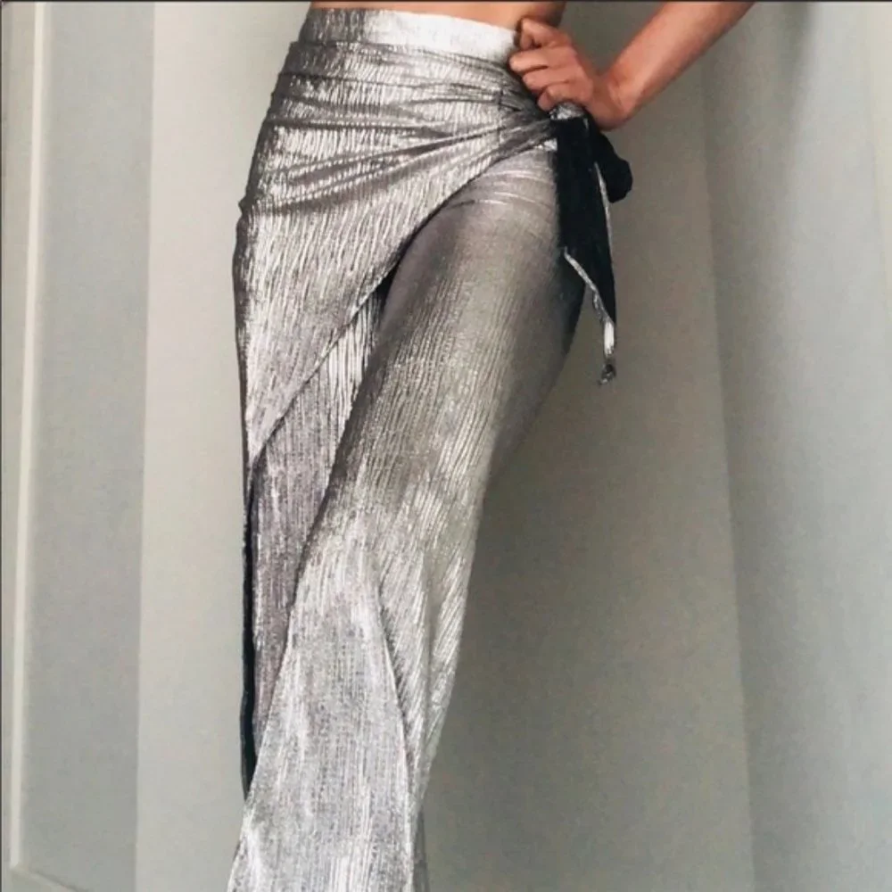 BLOGGER'S FAVE! Zara Limited Edition Sparkly Silver Wrap Front Pants SZ XS NWT - Picture 9 of 14